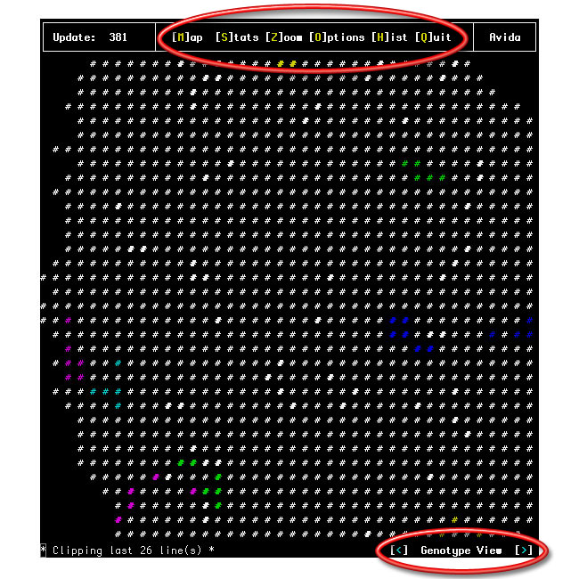 Map Screen shows each organism as colored charecter