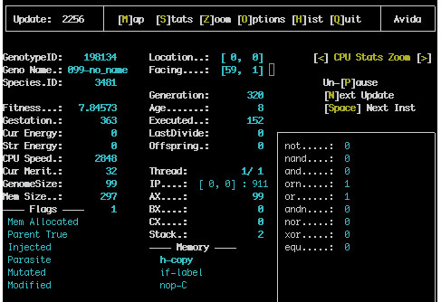Shows a screen with thirty or so variables and their values