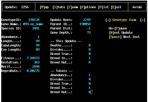 Shows a screen with thirty or so variables and their values